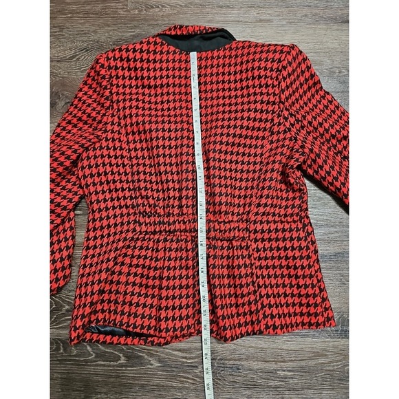 Joan Rivers Women's Size 10 Red & Black Houndstooth Print Blazer Elbow Patches - Picture 9 of 12
